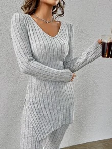 SHEIN Essnce Leggings con camiseta bajo con abertura - Gris Claro - Ver 6