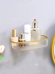 1 pieza Estante de almacenamiento de baño con estampado de letra montado en la pared - transparente - Ver 1