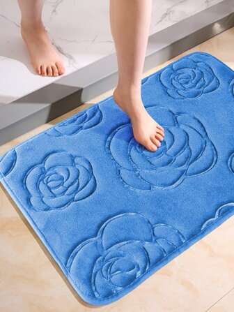 1pc Flannel Rose Embossed Floor Mat, Suitable For Daily Use, Valentine's Day Floor Mat Home Bathroom Decor Bath Rug Floor Carpet Outdoor Rug Door Mat Fall Decor Bathroom Accessories Back To School Entryway Decor