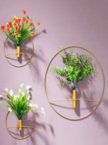1pc Wall Mounted Flower Pot Home Decor Vase Room Decor Flower Vase Glass Vase - Gold - View 4