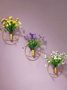 1pc Wall Mounted Flower Pot Home Decor Vase Room Decor Flower Vase Glass Vase - Gold - View 5