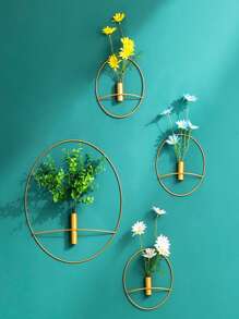 1pc Wall Mounted Flower Pot Home Decor Vase Room Decor Flower Vase Glass Vase - Gold - View 7