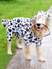 1pc Pet Clothes Cow Patterned Raincoat For Large Dogs, Four-legged Coat With Wide Brimmed Hat, Waterproof, For Outdoor Use - Multicolor - View 1