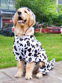 1pc Pet Clothes Cow Patterned Raincoat For Large Dogs, Four-legged Coat With Wide Brimmed Hat, Waterproof, For Outdoor Use - Multicolor - View 4
