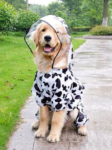 1pc Pet Clothes Cow Patterned Raincoat For Large Dogs, Four-legged Coat With Wide Brimmed Hat, Waterproof, For Outdoor Use - Multicolor - View 3