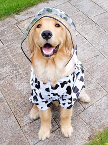 1pc Pet Clothes Cow Patterned Raincoat For Large Dogs, Four-legged Coat With Wide Brimmed Hat, Waterproof, For Outdoor Use - Multicolor - View 7