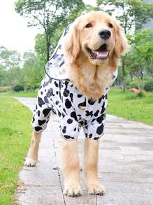 1pc Pet Clothes Cow Patterned Raincoat For Large Dogs, Four-legged Coat With Wide Brimmed Hat, Waterproof, For Outdoor Use - Multicolor - View 8