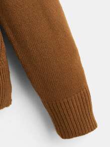 SHEIN Boys Turtleneck Cable Knit Jumper - Brown - View 4