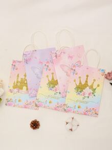 5pcs Crown & Butterfly Pattern Gift Bag, Colorful Paper Gift Wrapping Bag For Party - Multicolor - View 2