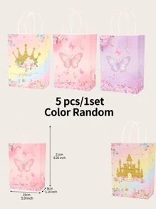 5pcs Crown & Butterfly Pattern Gift Bag, Colorful Paper Gift Wrapping Bag For Party - Multicolor - View 3