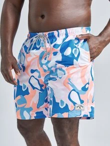 Manfinity Hombres Shorts de natación con estampado de cintura con cordón - Multicolor - Ver 3