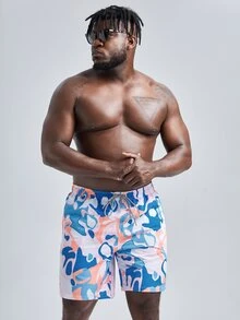 Manfinity Hombres Shorts de natación con estampado de cintura con cordón - Multicolor - Ver 5