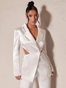 SHEIN BAE Áo khoác  âu phục nữ Nút Cắt ra Trọn gói màu trơn Gợi cảm - trắng - Xem 1