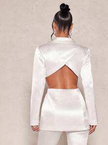 SHEIN BAE Áo khoác  âu phục nữ Nút Cắt ra Trọn gói màu trơn Gợi cảm - trắng - Xem 2
