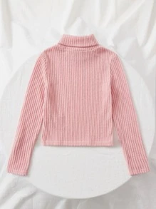 SHEIN Niñas Camiseta de cuello tortuga tejido de canalé térmico - Rosa - Ver 2