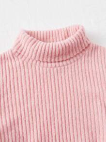 SHEIN Niñas Camiseta de cuello tortuga tejido de canalé térmico - Rosa - Ver 3