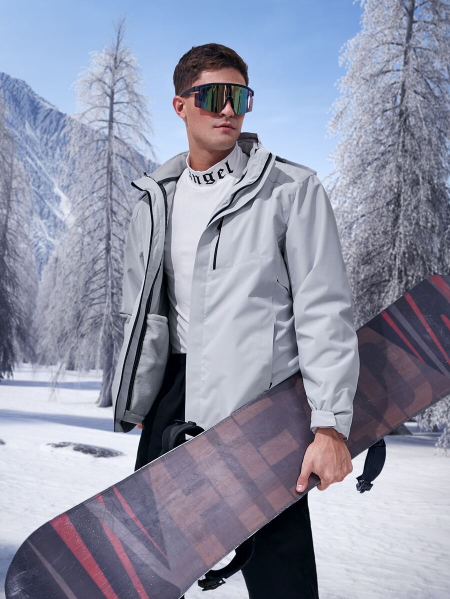 Manfinity Sport Corelite 男士拉鍊帽衫運動夾克和可拆式內裡運動服頂部 - 淺灰色 - 查看 1