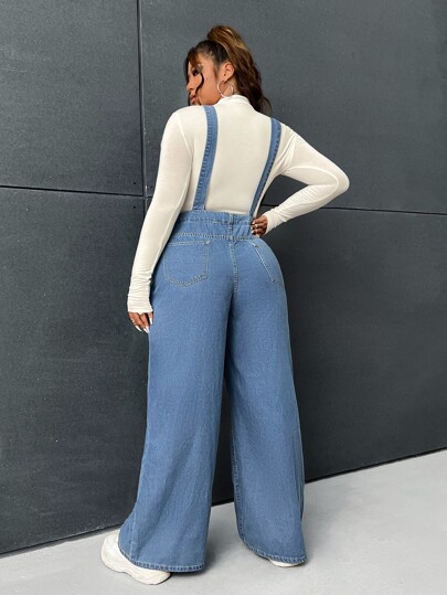 Plus Adjustable Strap Pocket Front Denim Overall Jumpsuit
