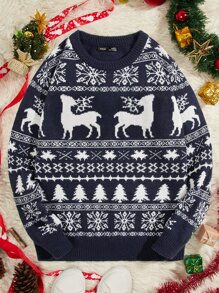 Manfinity VCAY Men Christmas Pattern Jumper - Blue and White - View 1