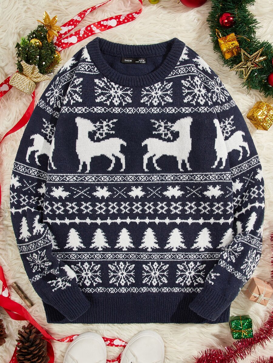 Manfinity VCAY Men Christmas Pattern Jumper - Blue and White - View 1