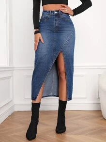 SHEIN Frenchy Jeansrock mit Reißverschluss, Schlitz
