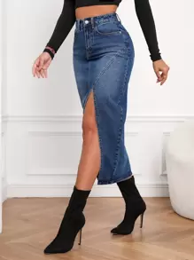 SHEIN Frenchy Jeansrock mit Reißverschluss, Schlitz