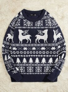 Manfinity VCAY Men Christmas Pattern Jumper - Blue and White - View 5