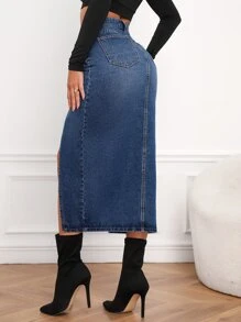 SHEIN Frenchy Jeansrock mit Reißverschluss, Schlitz