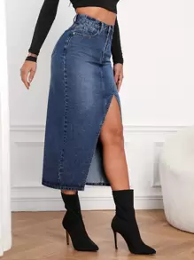SHEIN Frenchy Jeansrock mit Reißverschluss, Schlitz