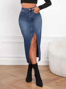 SHEIN Frenchy Jeansrock mit Reißverschluss, Schlitz
