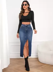 SHEIN Frenchy Jeansrock mit Reißverschluss, Schlitz