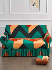 1pc Mô hình hình học Ruffle Trim Ghế sofa căng - Nhiều màu - Xem 1