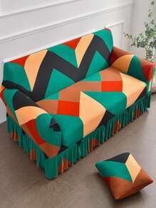 1pc Mô hình hình học Ruffle Trim Ghế sofa căng - Nhiều màu - Xem 3