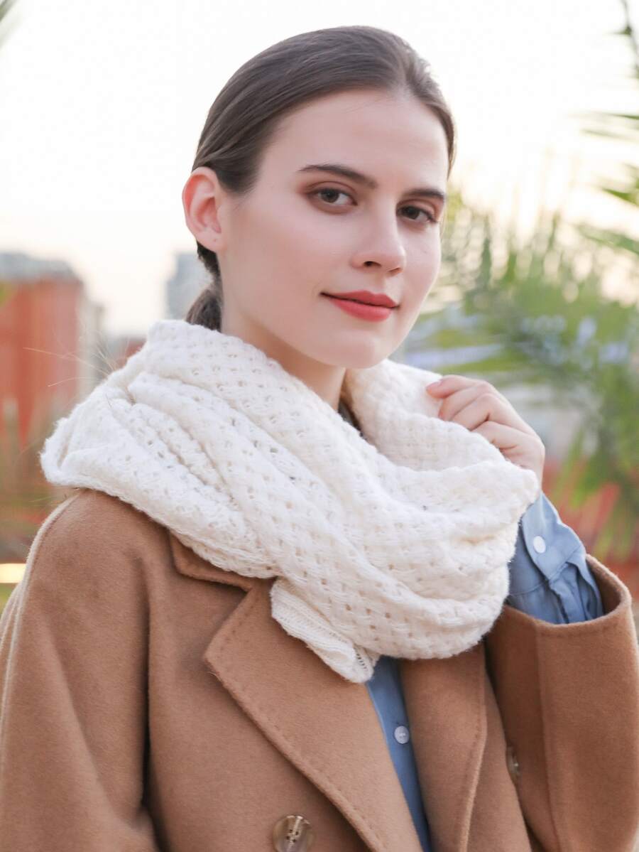 1pc Women's White Knitted Scarf With Twisted Pattern, Suitable For Daily Wear In Autumn And Winter - White - View 1