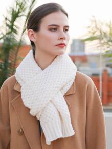 1pc Women's White Knitted Scarf With Twisted Pattern, Suitable For Daily Wear In Autumn And Winter - White - View 2
