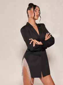 SHEIN BAE 西裝領水鑽流蘇邊西裝洋裝