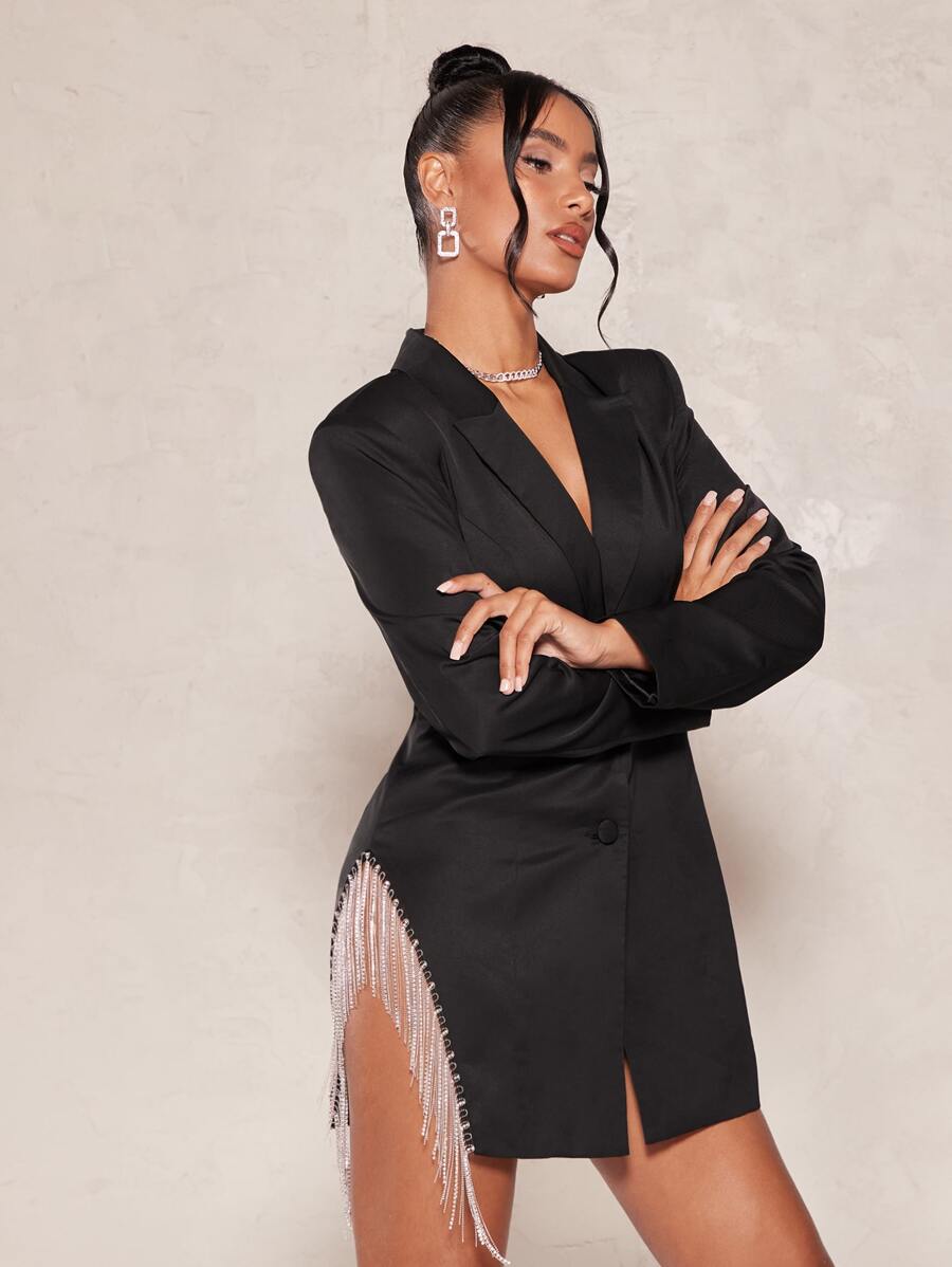 SHEIN BAE 西裝領水鑽流蘇邊西裝洋裝