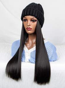 Tóc giả tổng hợp dài thẳng có mũ - màu đen - Xem 1