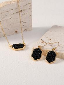 Nooxian Geometric Charm Necklace & Drop Earrings - Yellow Gold - View 4