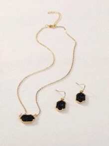 Nooxian Geometric Charm Necklace & Drop Earrings - Yellow Gold - View 5