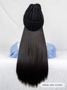 Tóc giả tổng hợp dài thẳng có mũ - màu đen - Xem 3