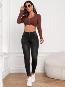 Flexra Dark Wash Skinny Jeans - Black - View 6