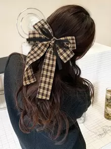 1 pieza Pinza de pelo con lazo a cuadros de otoño/invierno con cinta y pinza de pelo a cuadros - Multicolor - Ver 10