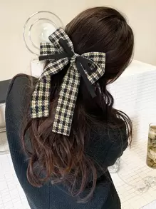 1 件秋冬千鸟格蝴蝶结发夹，带飘带和棋盘格发夹 - 彩色 - 查看 9