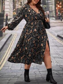 SHEIN Frenchy 大碼滿版印花高衩洋裝