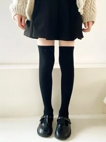 Toddler Girls Solid Over The Knee Socks - Black - View 1