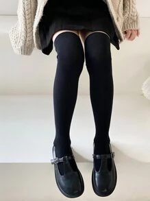 Toddler Girls Solid Over The Knee Socks - Black - View 3