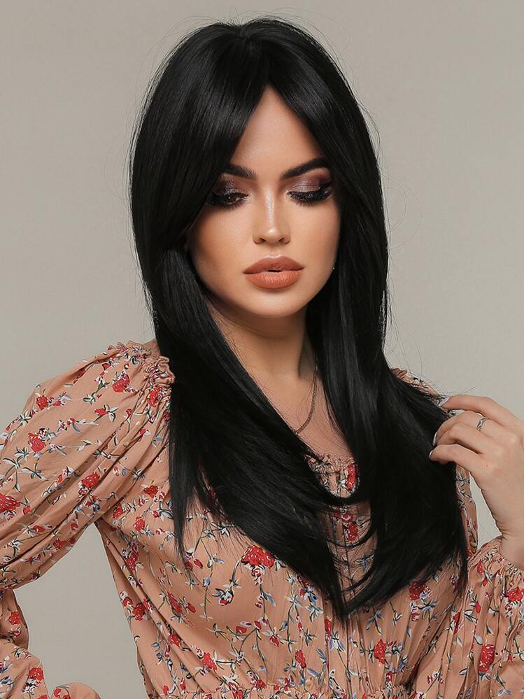 Peluca sintética largo recto - Negro - Añade 4