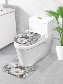 1pc Flower Pattern Bath Rug Or 1pc Shower Curtain - Multicolor - View 2