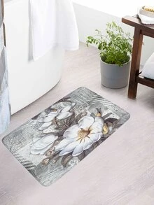 1pc Flower Pattern Bath Rug Or 1pc Shower Curtain - Multicolor - View 3